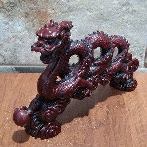 Feng Shui Red Resin Chinese Dragon Statue Figurine